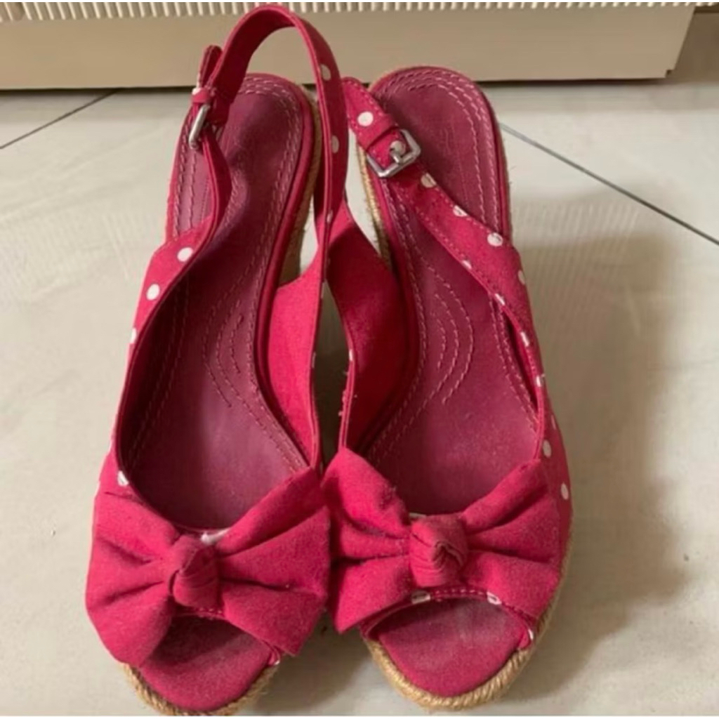 ZARA polkadot pink wedges shoes sepatu wedges pink pita polkadot zara original