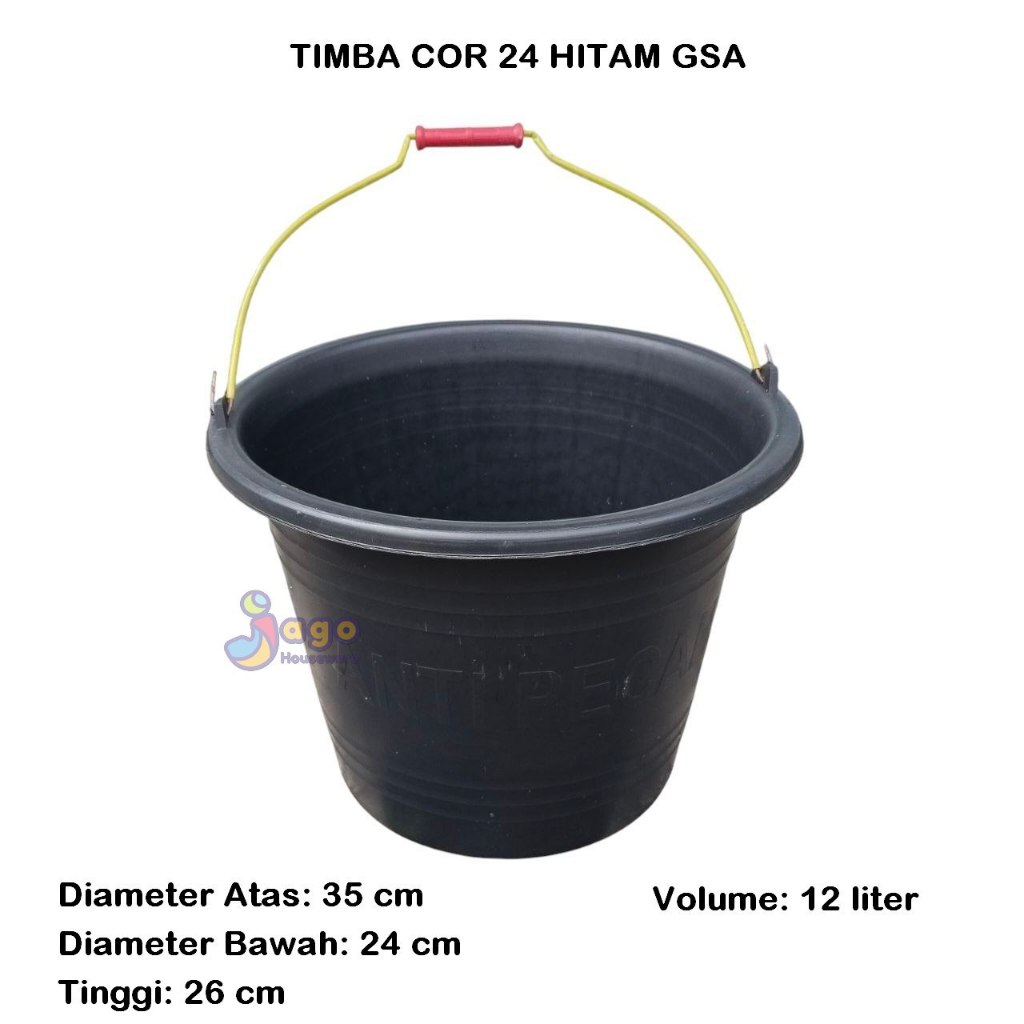 10 PCS Ember Timba Cor 24 Hitam Anti Pecah, Ember Bangunan, Timbo Cor Karet GSA