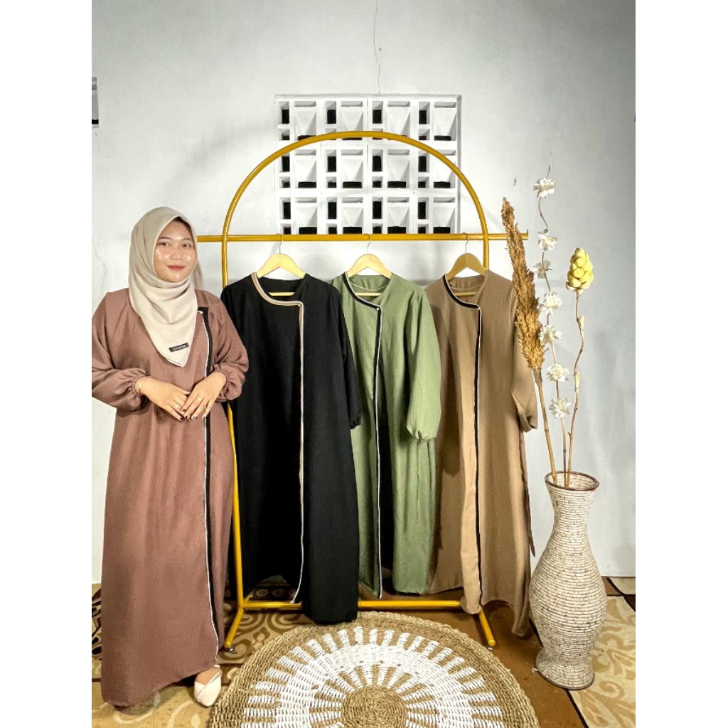 gamis simple elegan tapi mewah remaja kekinian bahan crinkle airflow jumbo