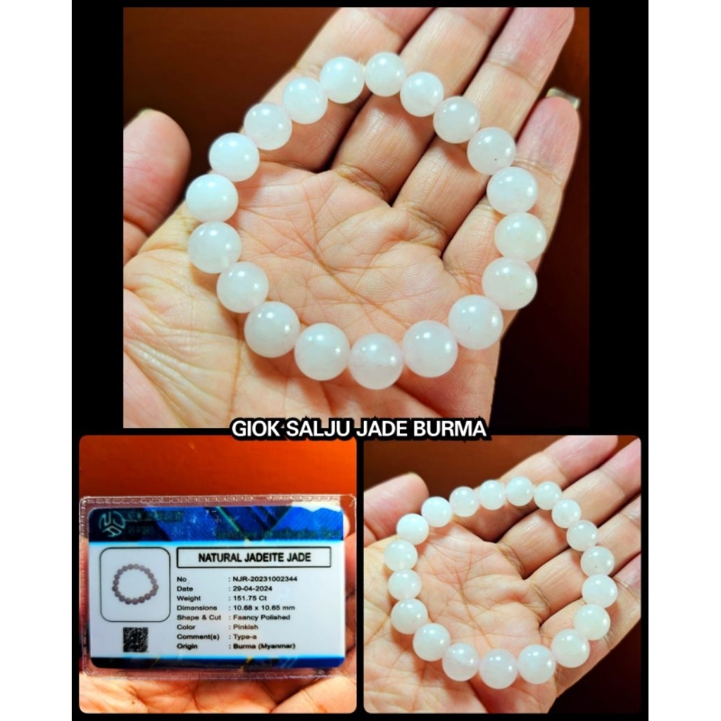 natural.gelang giok putih salju Burma kristal