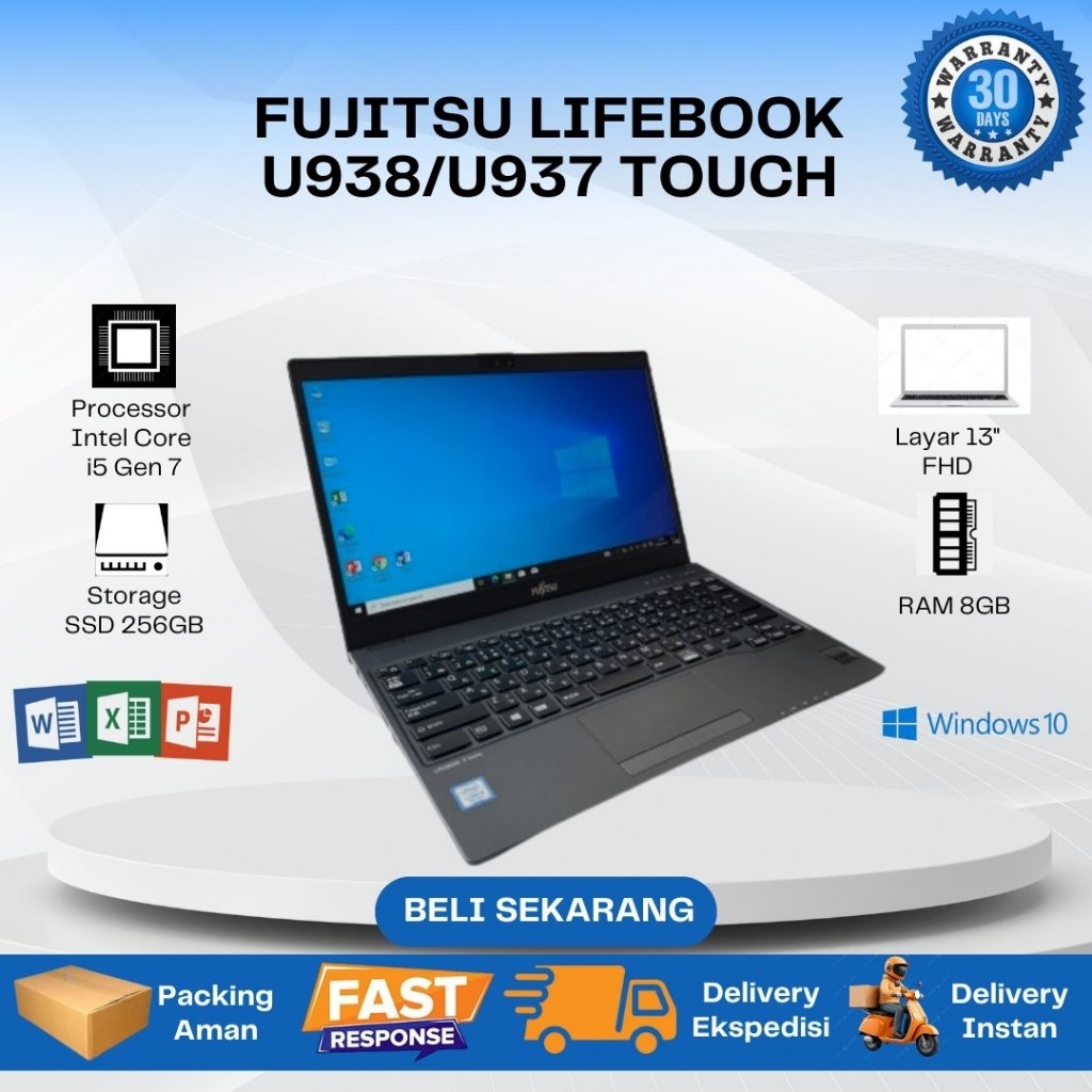 Laptop Fujitsu Touchscreen Lifebook U938-Intel i5 Gen 7 |  Ram 8GB| SSD 256GB | 12.5 inch