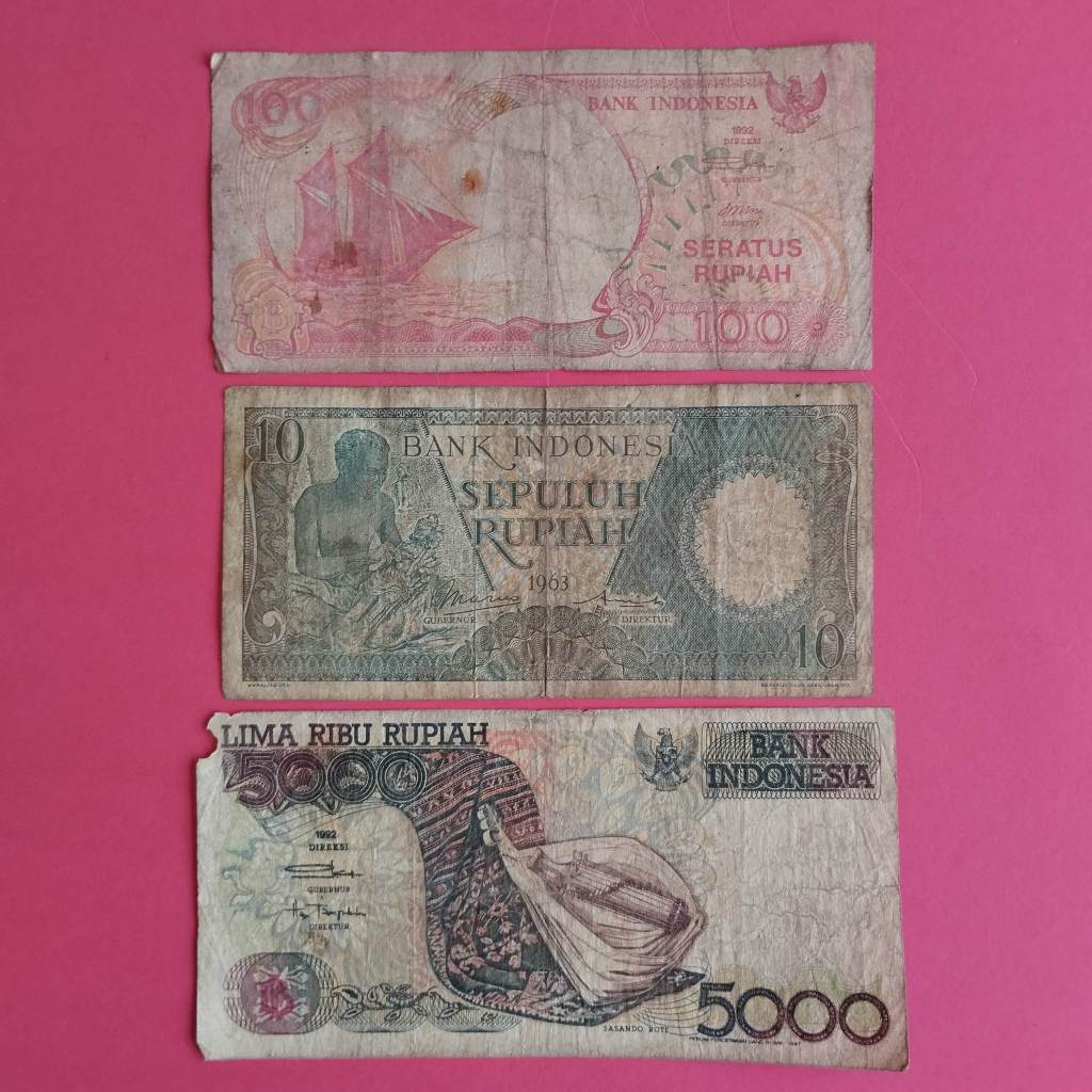 Uang Kuno Kertas Rp 10, Rp 100 Dan Rp 5000 UK 034