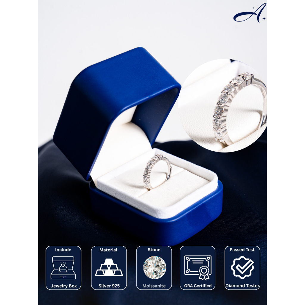 Astriel - S925 Perhiasan Cincin Wanita Perak Moissanite (Bright Eternity Ring)