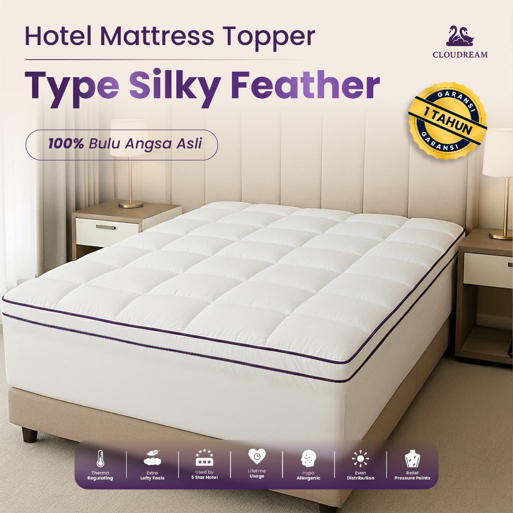 Mattress Topper Kasur Hotel Bulu Angsa Asli + Microfiber Grade A | Silky Feather | Empuk & Tebal