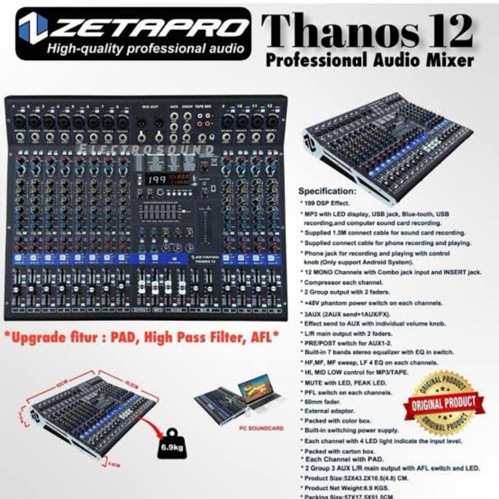 MIXER ZETAPRO THANOS 12 BLUETOOTH USB MP3 ORIGINAL MIXER 12 CHANNEL