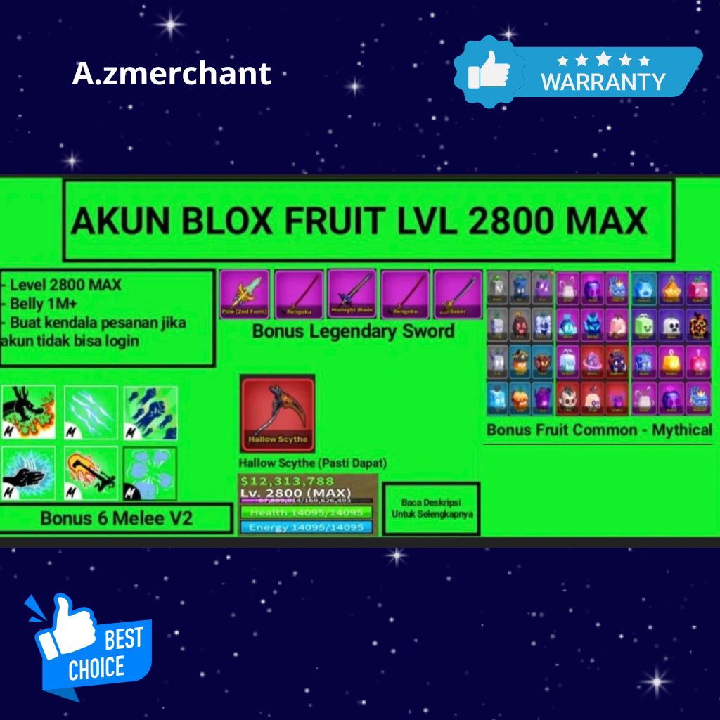 Akun Blox Fruit GODHUMAN + Hallow Scythe [Level Max]