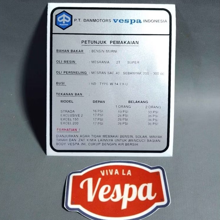 Stiker Running In Body Depan Laci PT Danmotors Vespa Excel Exclusive PS Strada
