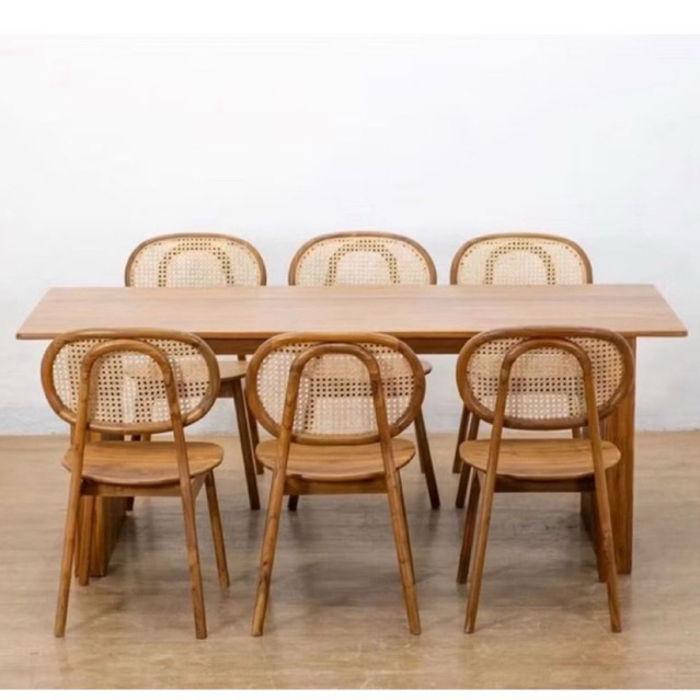 Set Meja Makan Rotan 6 Kursi Meja Makan Solid Set Meja Makan Minimalis Set Kursi Makan Retro