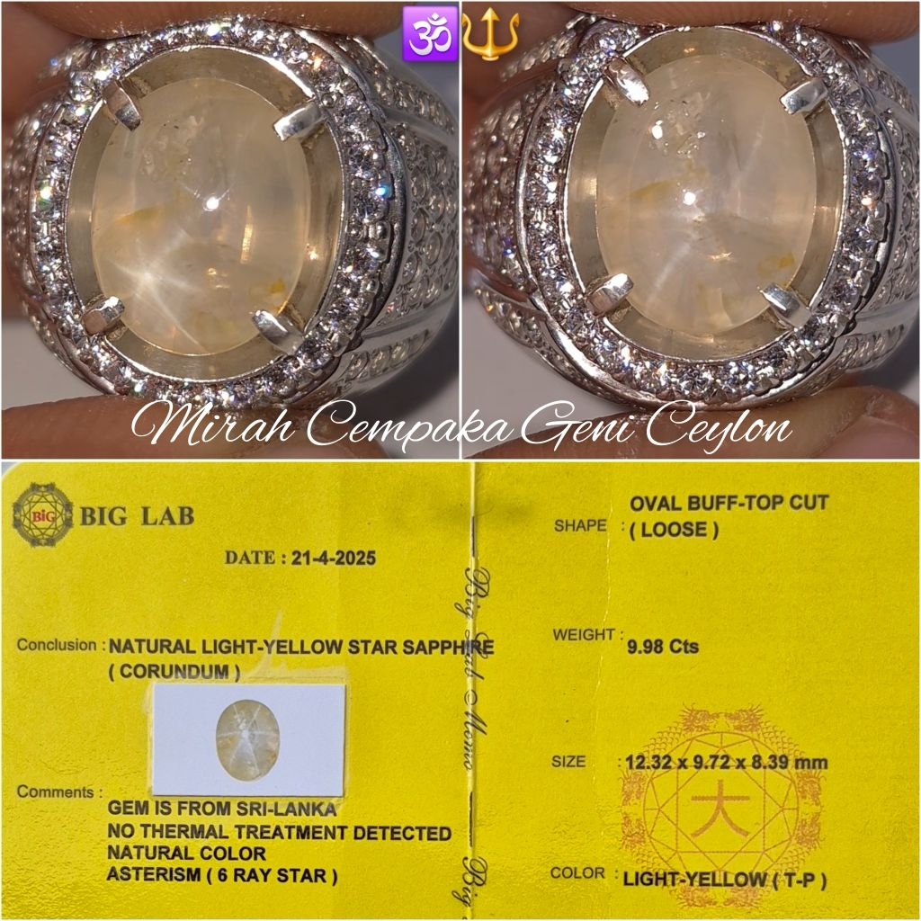 Yellow star safir ceylon mirah cempaka geni 9.98 crt kristal clink luser berapi limited item ada ban