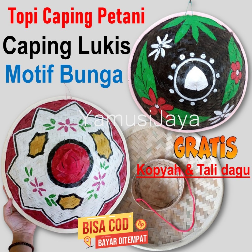 MURAH Topi Caping Lukis - Caping Bambu - Topi Caping Petani Lukis Anak dan Dewasa