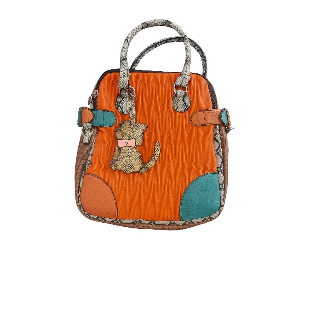 Tas Preloved Motif Kucing Oranye Kombinasi Snake Pattern Unik