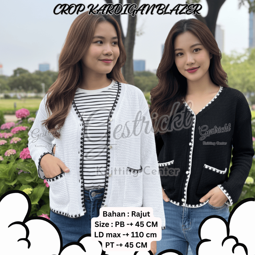 CROP KARDIGAN RAJUT BERKANCING & BERSAKU BLAZER || Outer Cardigan Wanita Korea Rajut Korea Style