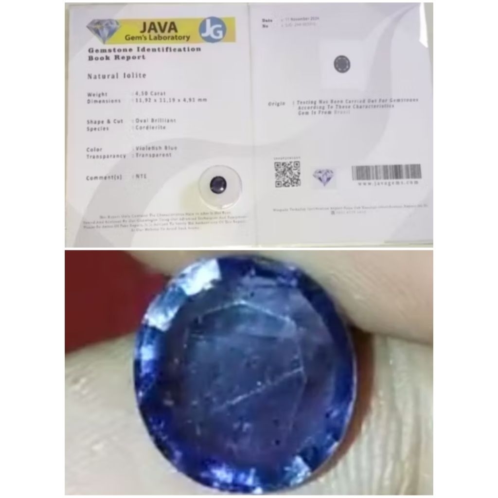 Natural iolite + Sertifikat, Kode 116