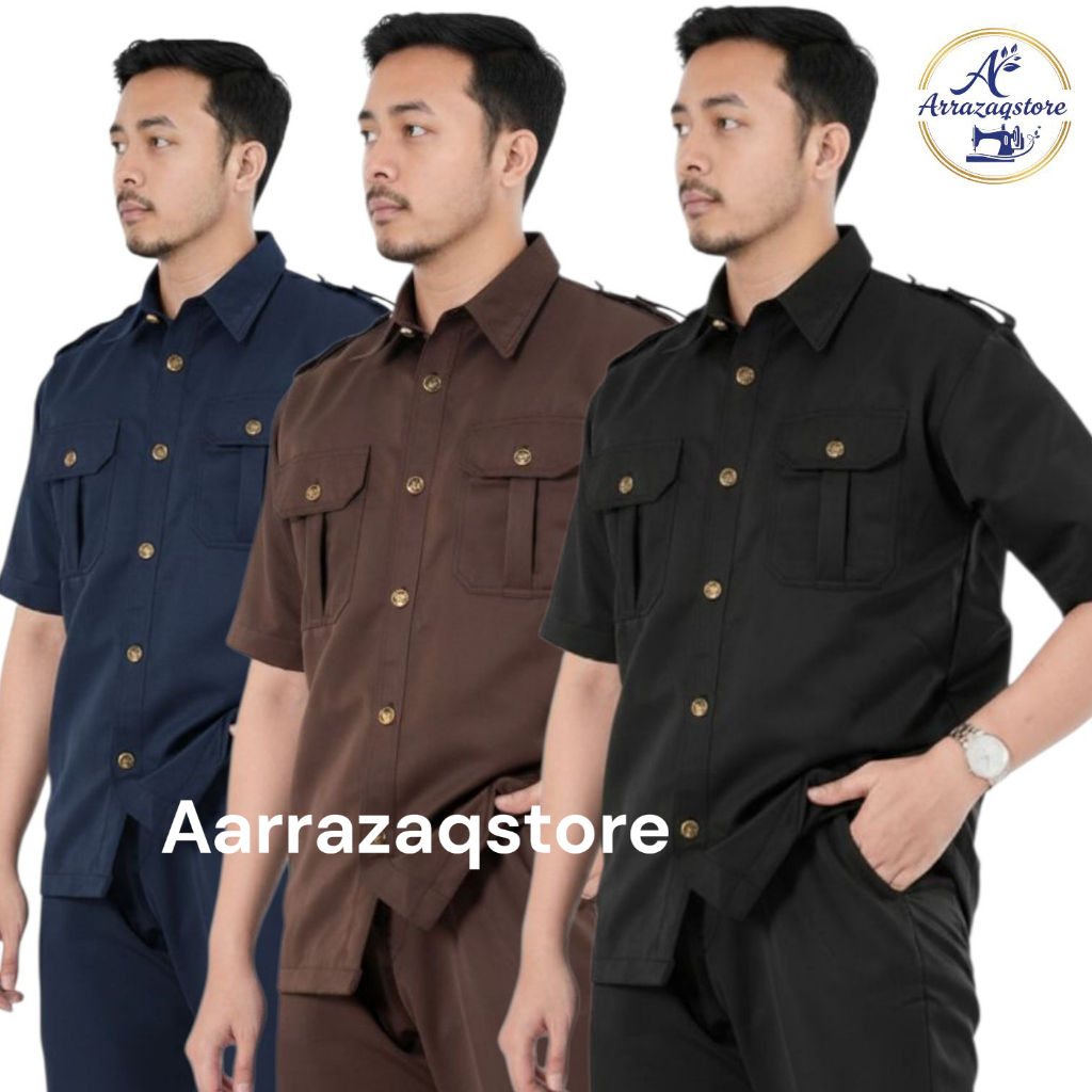 Seragam safari Baju safari Setelan safari security satpam safari lengan pendek hitam Nevi coklat