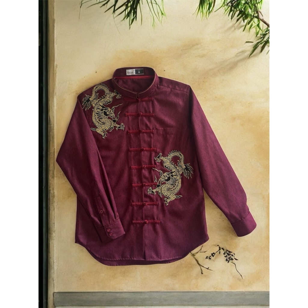 [MEN] SlimFit Changsan/ cheongsam kemeja pria in Maroon
