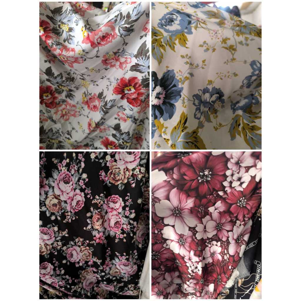 Kain Katun Rayon Viscose Motif Bunga Mawar Premium (0,5 Meter)