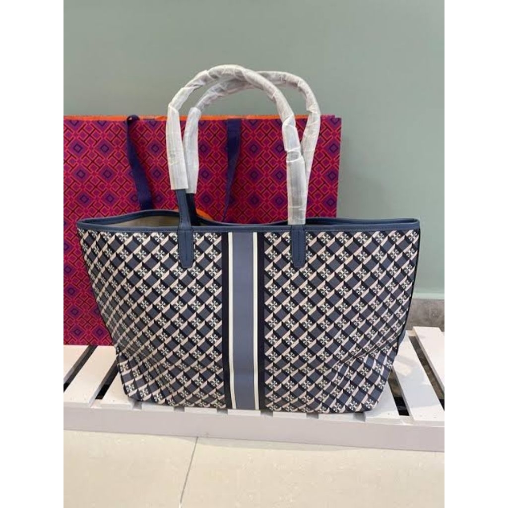 preloved tote bag tory burch gemini blue