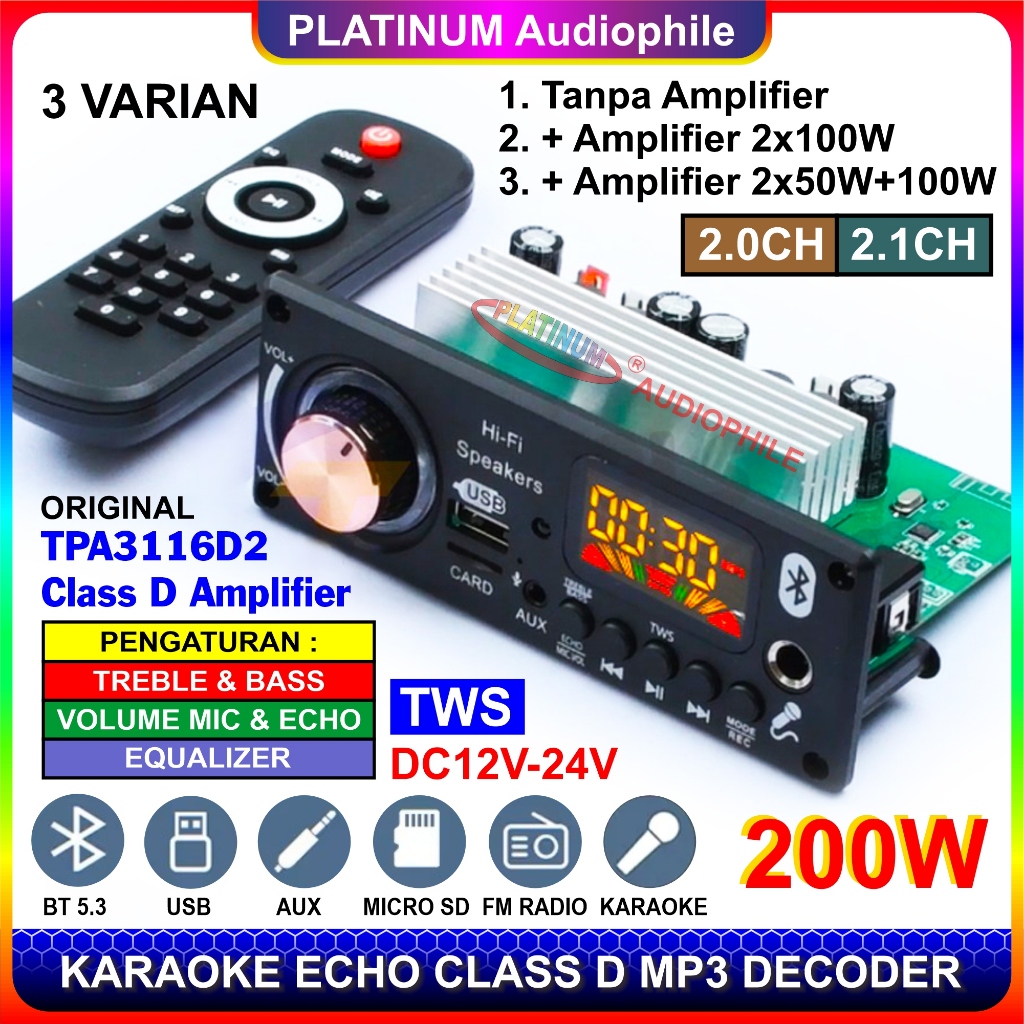 Modul MP3 Bluetooth 5.3 Karaoke Echo TPA3116 Amplifier 2.0ch/2.1ch Trolley Speaker 185BT 186BT 187BT