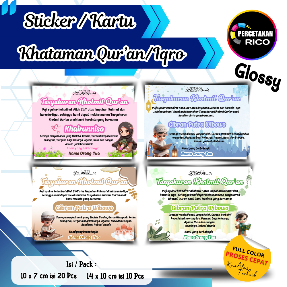 ( isi 20pcs, 10pcs) P1 Kartu/Stiker Tasyakuran Khatam qur'an/tasyakuran Khotmil iqro/Label nasi bent