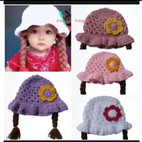 Kepang Anak Bunga / Kepang Anak Pita / Wig Bunga / Wig Pita / Topi Rajut Anak / Baita