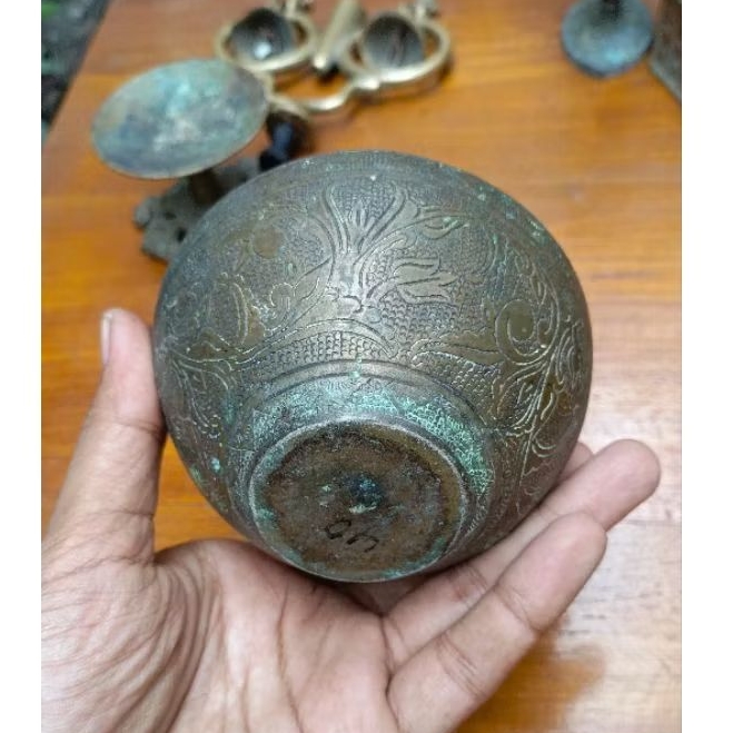 bokor kuningan ukir lawas antik jadul vintage