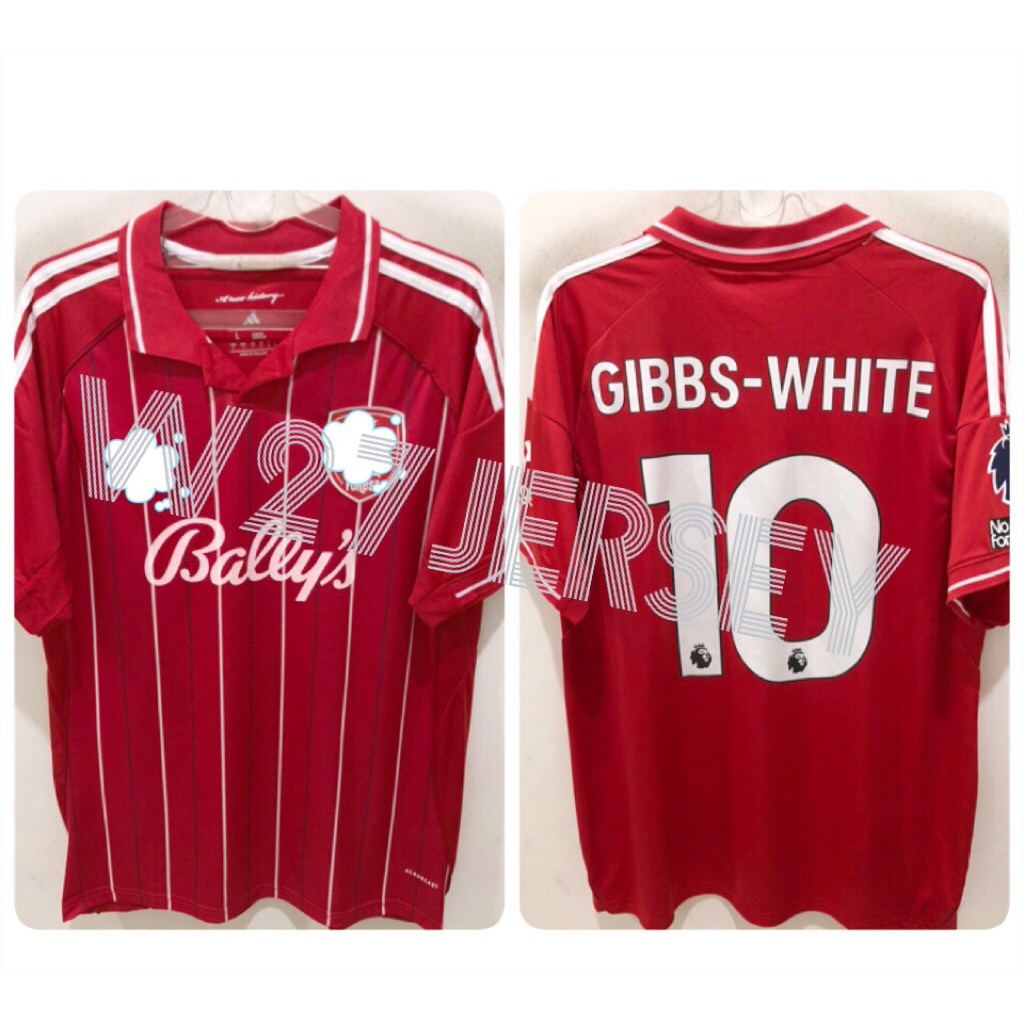 JERSEY NOTTINGHAM HOME 2025-2026 name player Ndoye, Gibbs-White + Patch