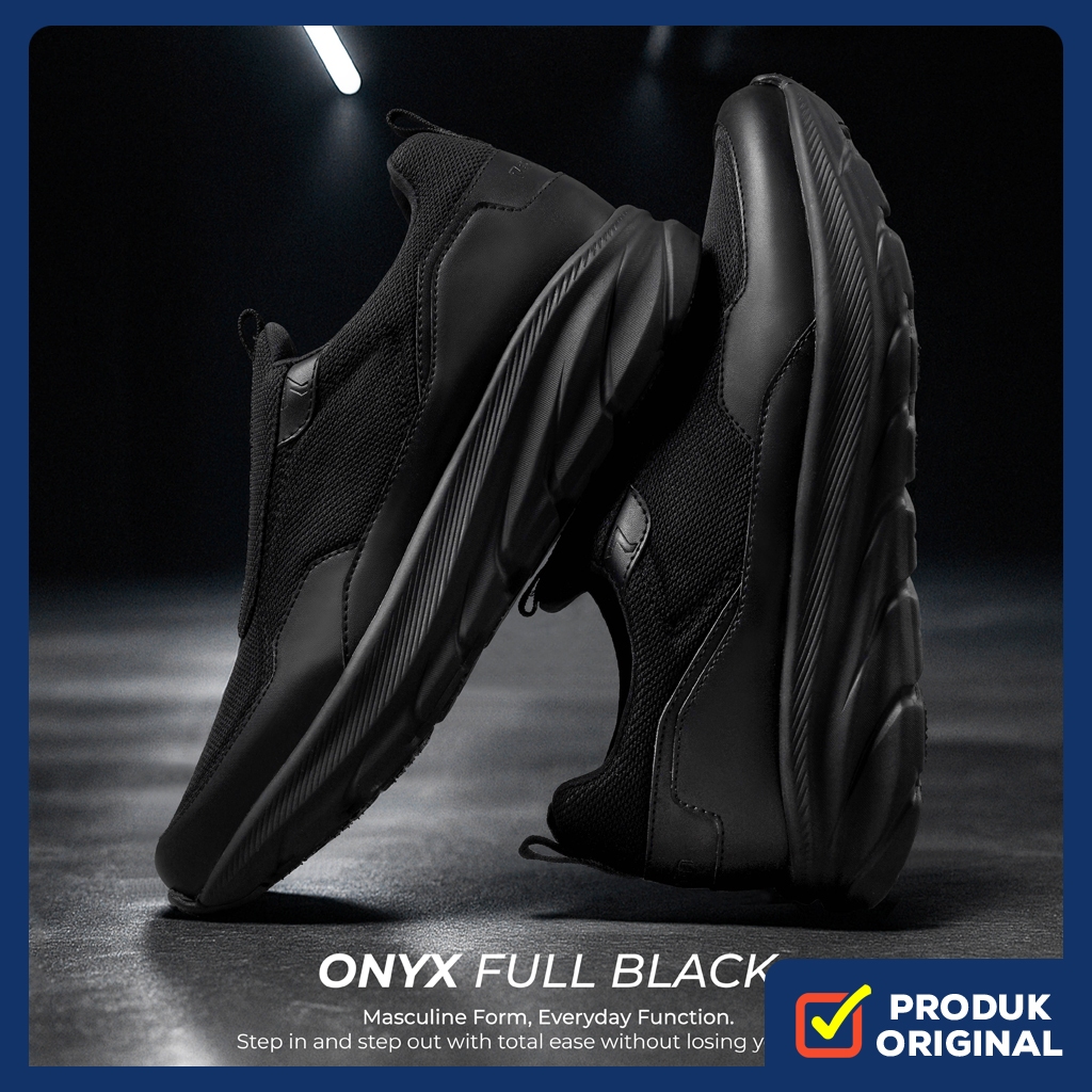 ONYX FULL BLACK ORIGINAL x REYL MAN Sepatu Sneakers Slip On Hitam Polos Pria Kets Tanpa Tali Casual 