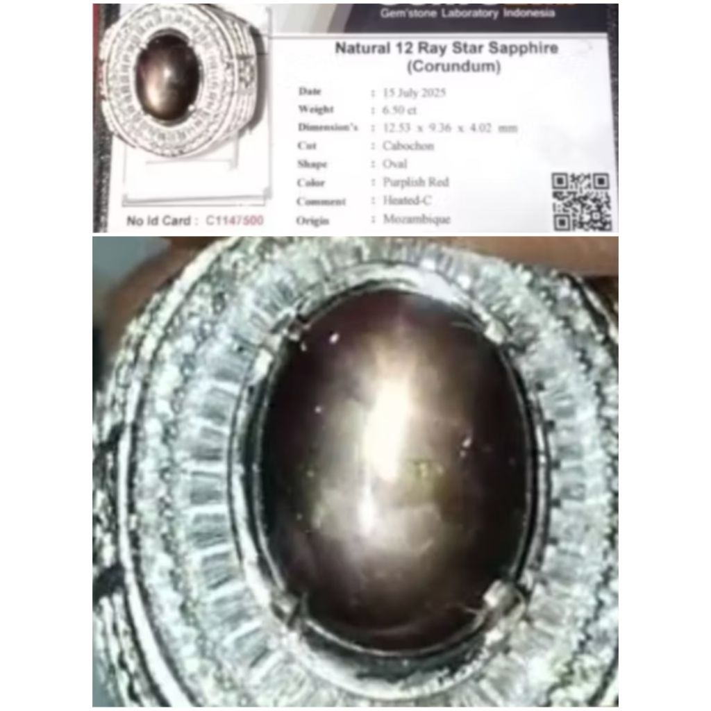 Natural 12 Ray Star Sapphire + Memo, Kode A52