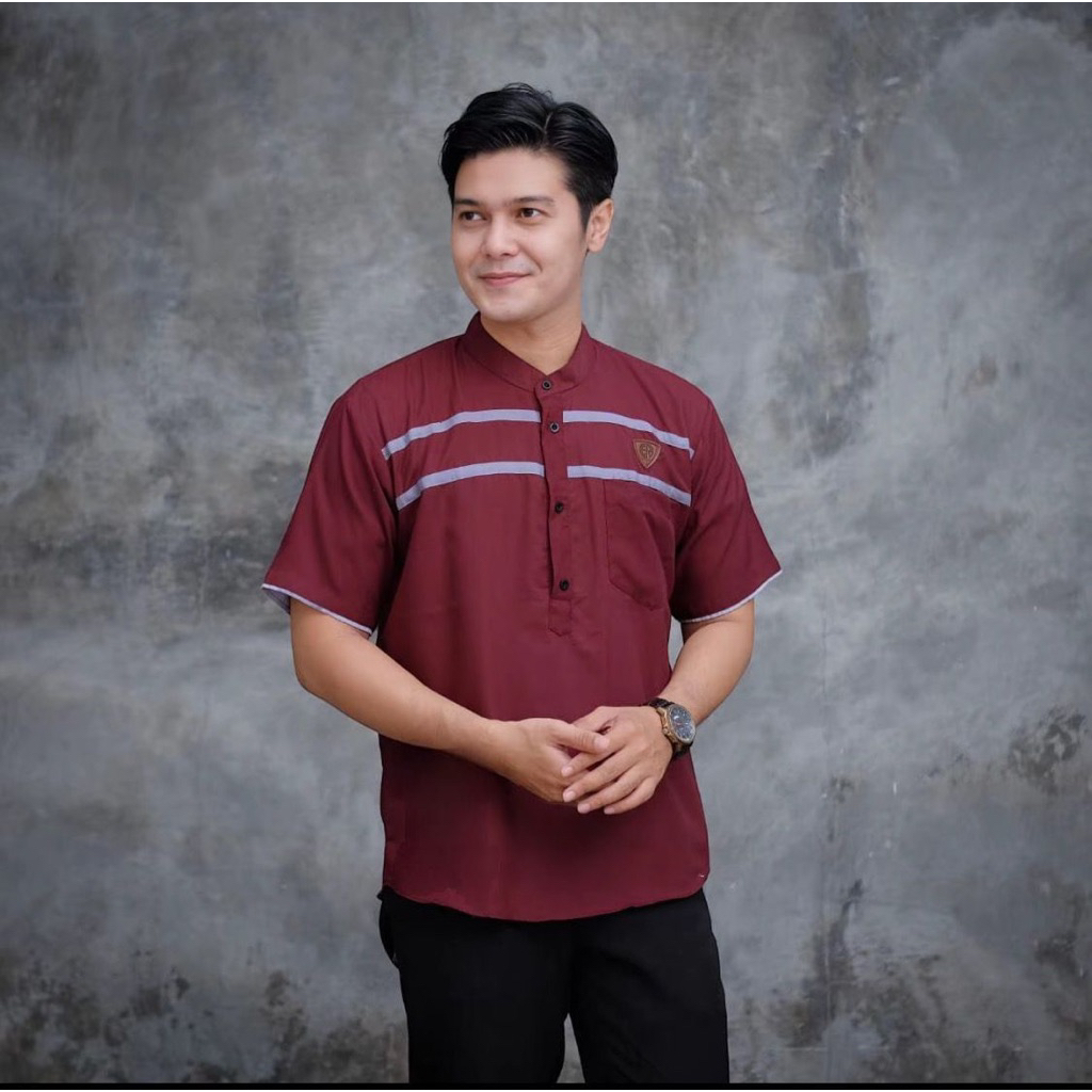 Baju Koko Pria Dewasa Lengan Pendek Kurta List Dua Kombinasi KEKINIAN TERLARIS