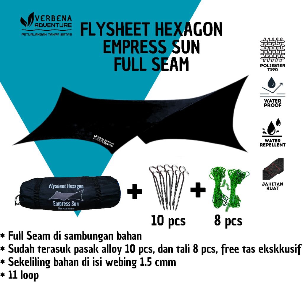 Verbena Adventure Flysheet Hexagonal 4x6 3x4 Waterproof full seam Flysheet Segi Enam
