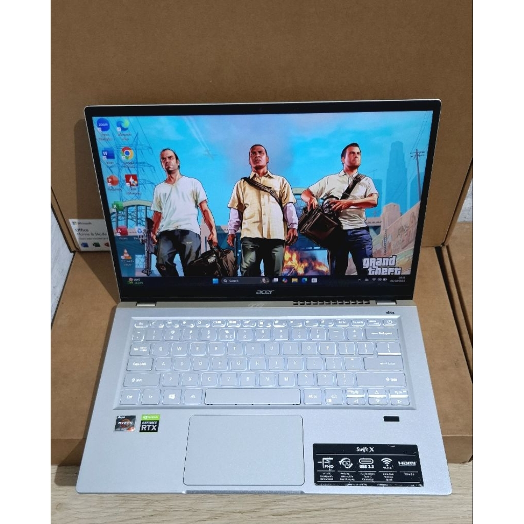 Laptop Gaming Slim Acer Swift X Ryzen 5-5600U Rtx 3050 Ram 16 SSD 512 FHD IPS 100% SRGB, Keyboard Ba