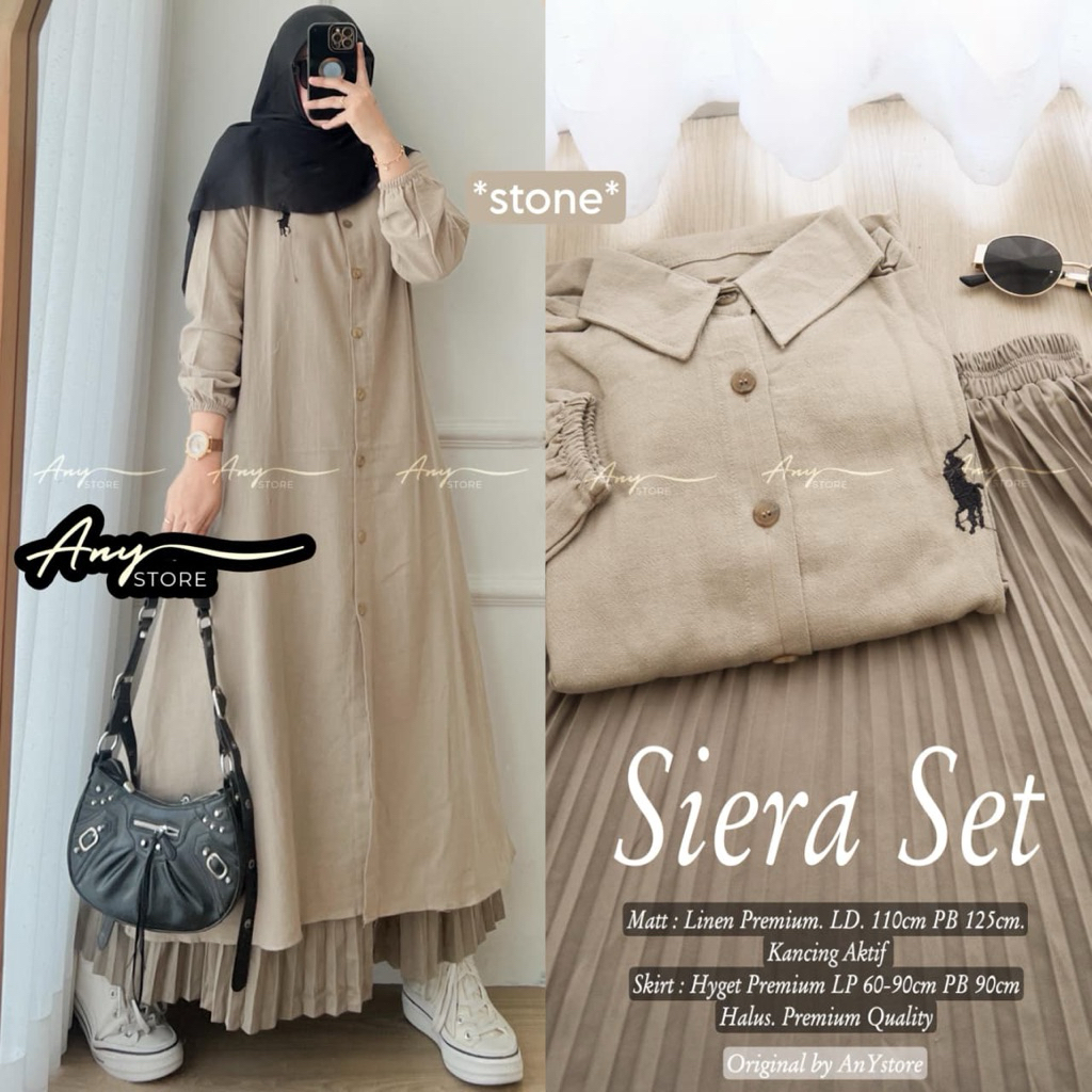 SETELAN SET BY ANY LINEN PREMIUM SETELAN LONG TUNIK SETELAN ROK PLISKET SETELAN WANITA