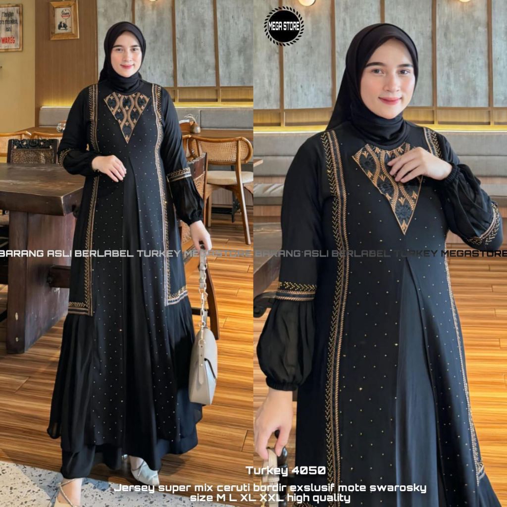 ABAYAORIGINALMEGASTORE KODE 4050 /ABAYA PUTIH/ ABAYA HITAM/ ABAYA JETBLACK/ ABAYA BORDIR/ ABAYA PUTI