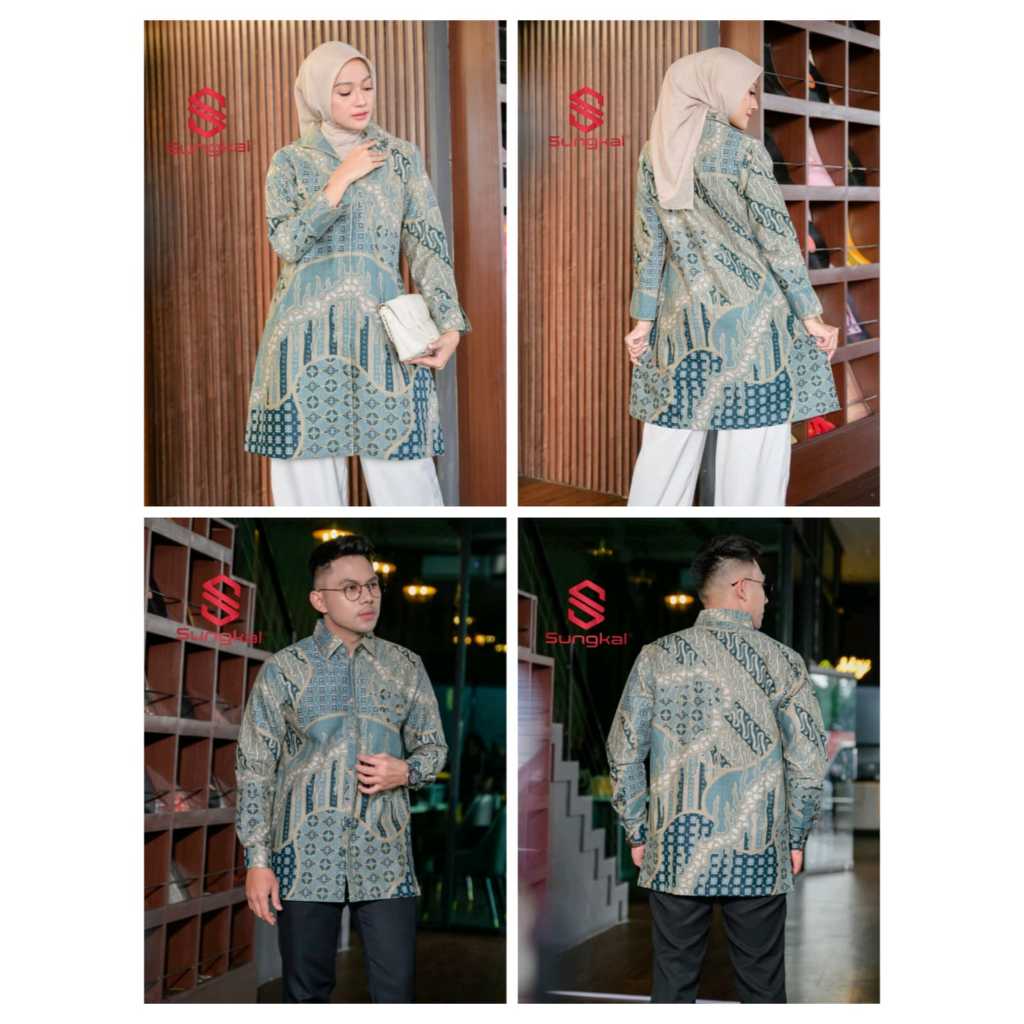 Batik Couple Elegan: Paduan Klasik Biru Muda & Emas, Gaya Terbaru untuk Pasangan Modern  BATIK KATUN