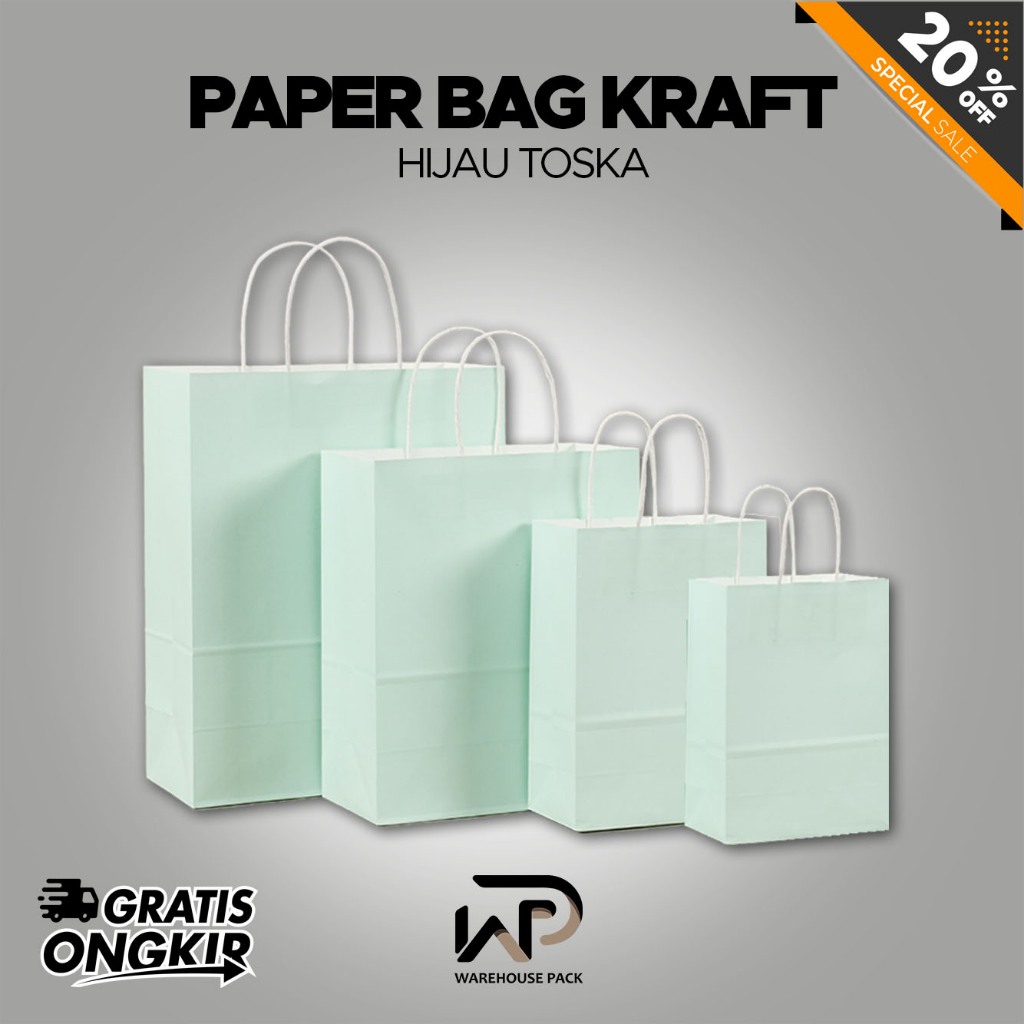 Paper Bag Kraft Warna Hijau Tosca | Paperbag Hadiah Ulang Tahun | Paperbag Shopping Bag | Tas Kertas
