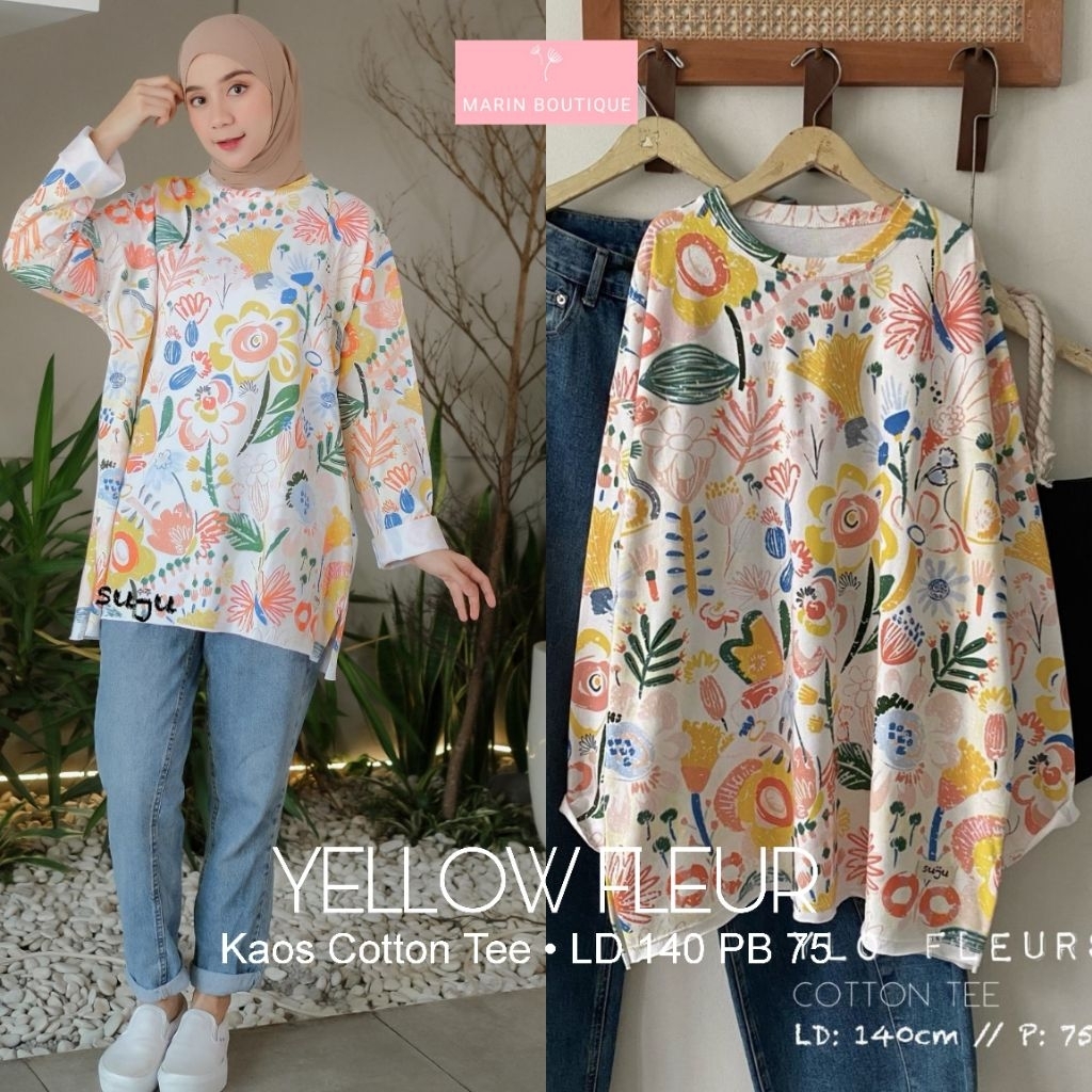 YLO FLEUR MARIE OVERSIZE TOP BY SUJU • CAMERA TOP KAOS IMPORT POLOS JUMBO BIG SIZE BASIC BUTTON BLOU