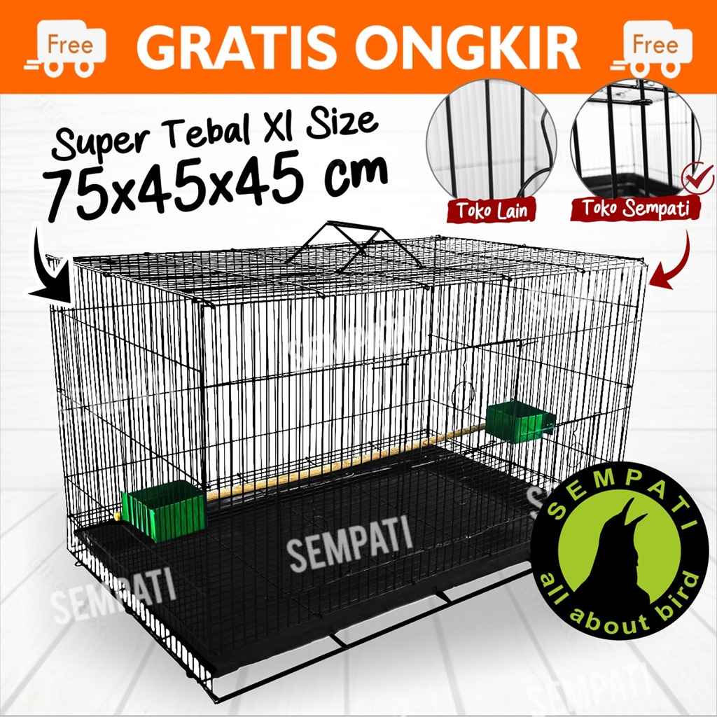 SEMPATI Sangkar Kandang Umbaran Kucing Size Jumbo XL 76x47x46cm Free 2 Cepuk Plus Tatakan Tangkringa