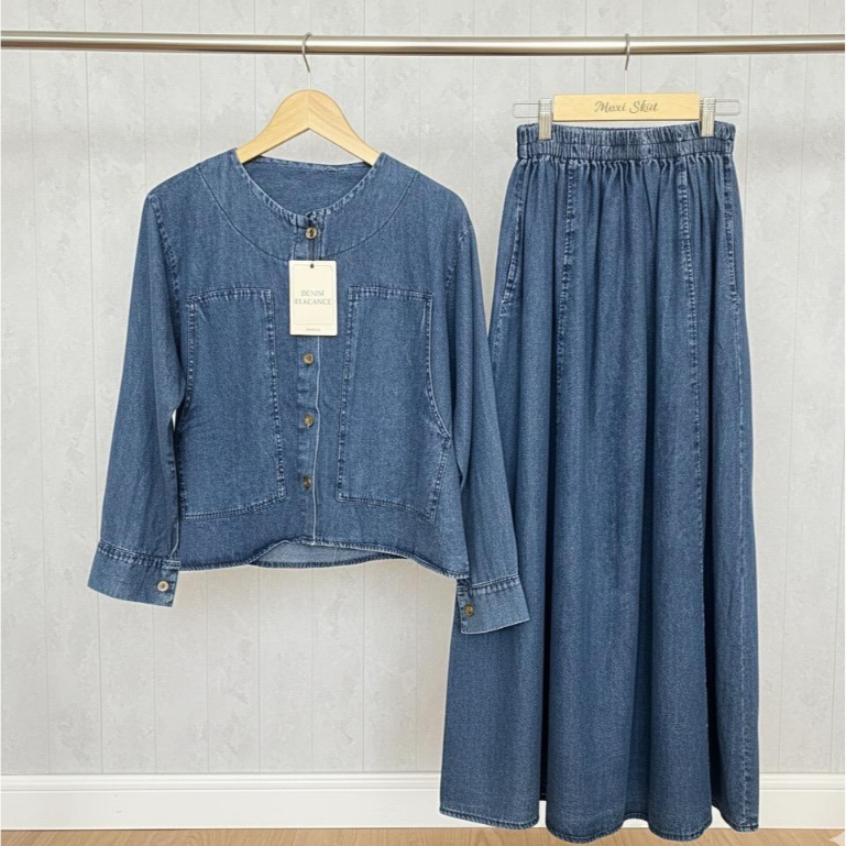 CAFAYA Oneset Korean Style  Berhijab Jeans Setelan Hijab Kekinian Oneset OOTD Berhijab Jeans