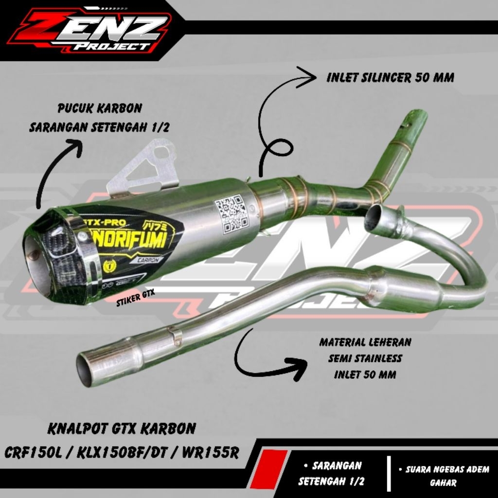 KNALPOT NORIFUMI GTX-PRO CARBON KOMPETISI PNP KLX150/BF CRF150L D-TRACKER & WR155R