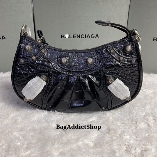 BagAddict Tas B Wanita Kulit Asli Le Cagole Mini Croco Black SHW SM