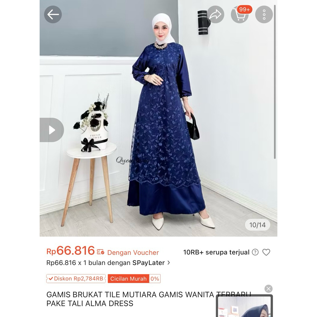 Preloved Gamis Dres Kondangan Brukat Tile Mutiara Pake Tali