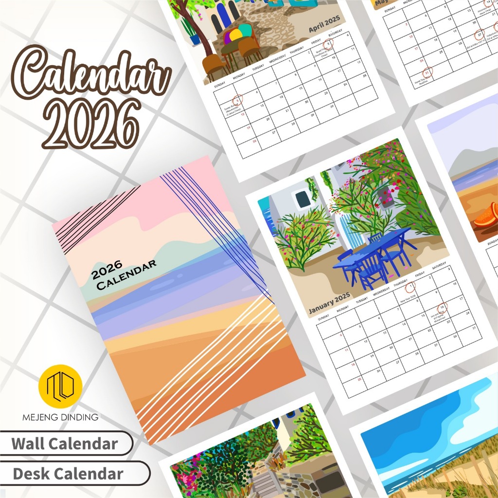 Kalender 2026 Motif Pemandangan Aesthetic 2 / Kalender Dinding 2026 / Kalender Meja 2026 /  Kalender