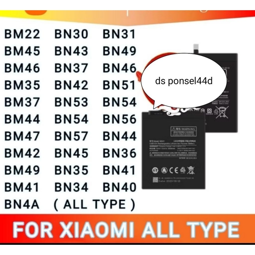 BATERAI XIAOMI REDMI ALL TYPE , SEMUA TIPE BM22 , BM45 , BM46 , BM35 , BM37 , BM34 , BM44 , BM47 , B