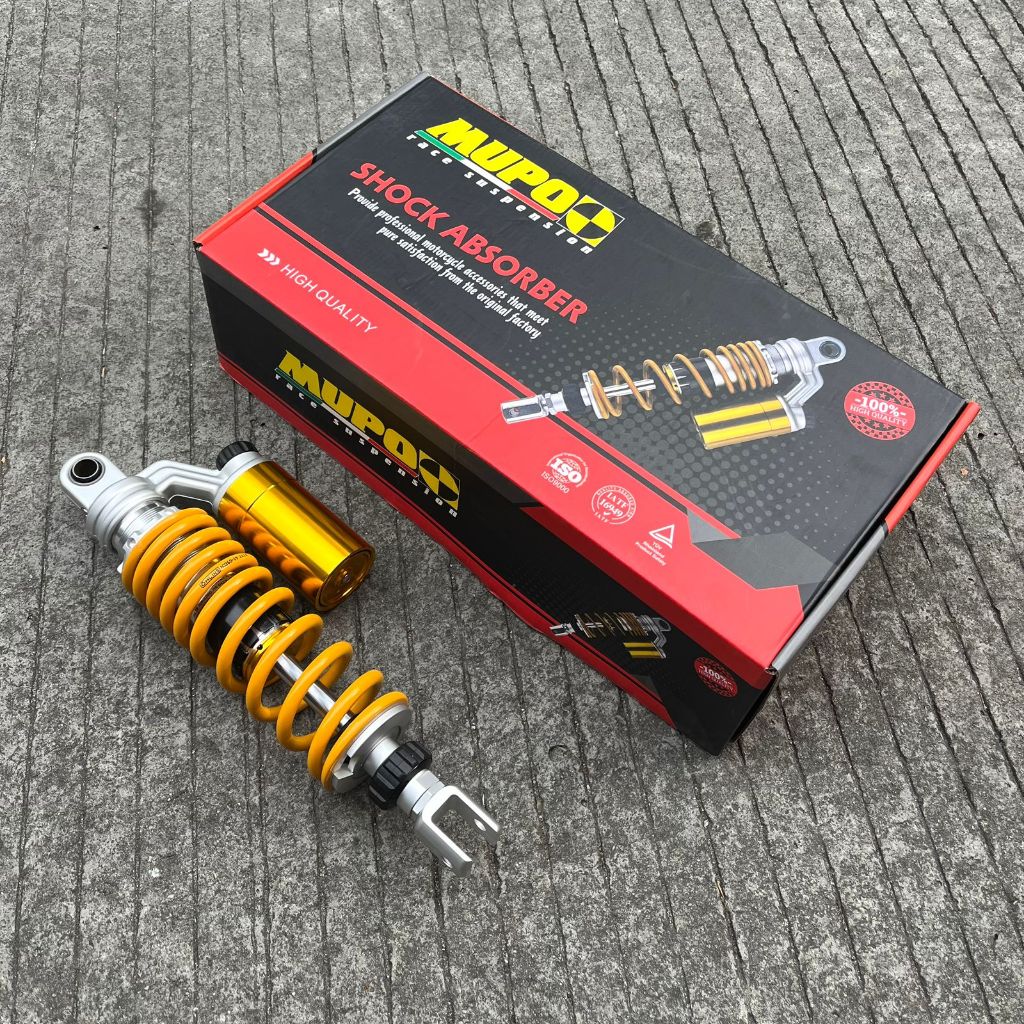 SHOCK TABUNG ATAS CLICK AKTIF MODEL MUPO ORIGINAL SOHCK ABSORDER SINGLE SHOCK GOLD 330MM CLICK AKTIF