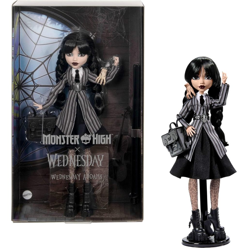 BONEKA DAN AKSESORI MONSTER HIGH WEDNESDAY, KOLEKSI WEDNESDAY ADDAMS DALAM SERAGAM NEVERMORE ACADEMY