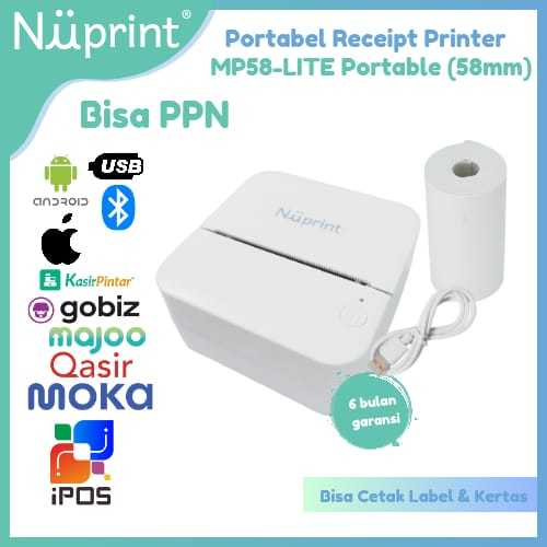 NUPRINT Printer Thermal Bluetooth 58MM PORTABLE THERMAL BATERAI KASIR Pocket Mini Printer Bluetooth