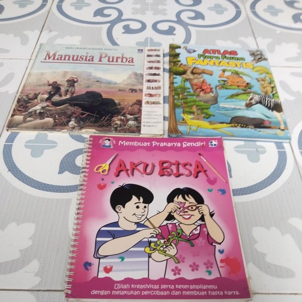 BACAAN ANAK ANAK SERI PENJELAJAH WAKTU MANUSIA PURBA / ATLAS FLORA FAUNA FANTASTIS/ MEMBUAT PRAKARYA
