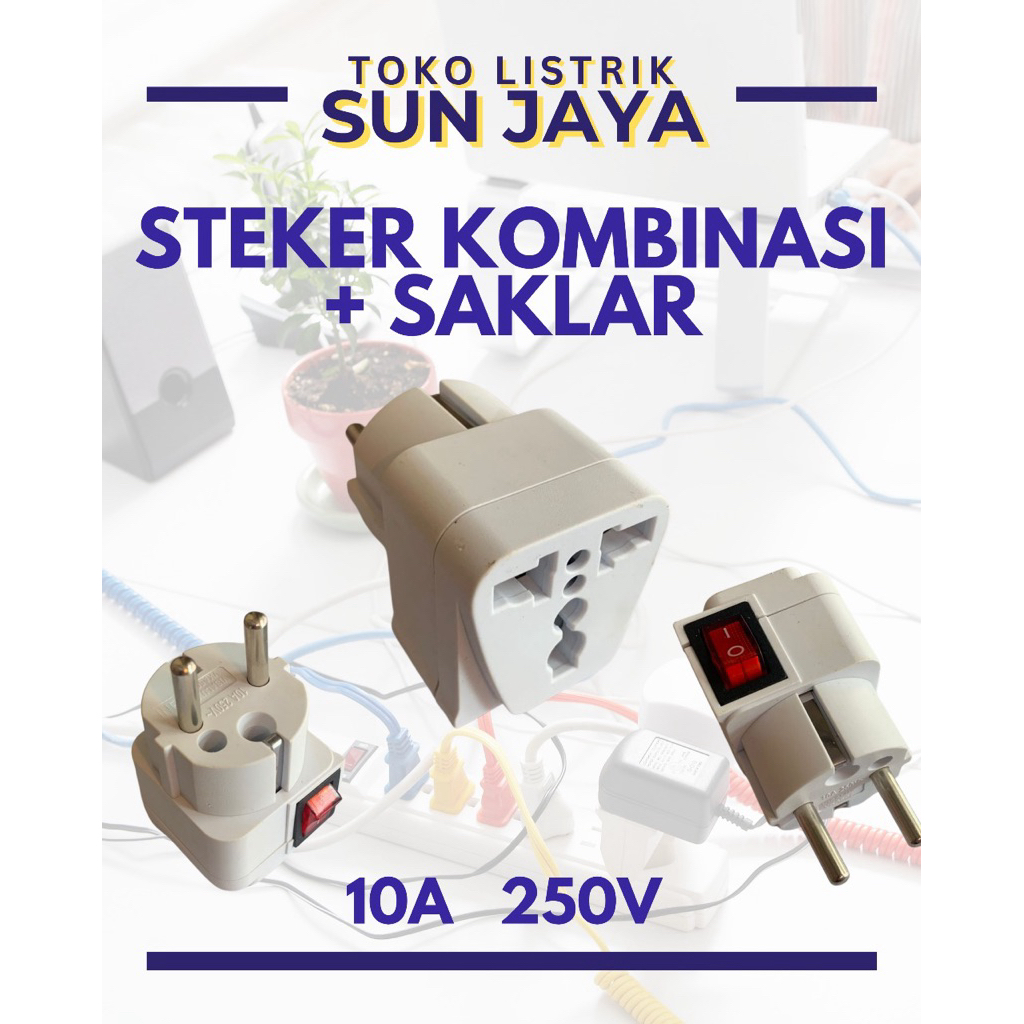 VISALUX STEKER / COLOKAN / PLUG KOMBINASI DENGAN SAKLAR 10A 250V SNI KUNINGAN (colokan kaki tiga ke 