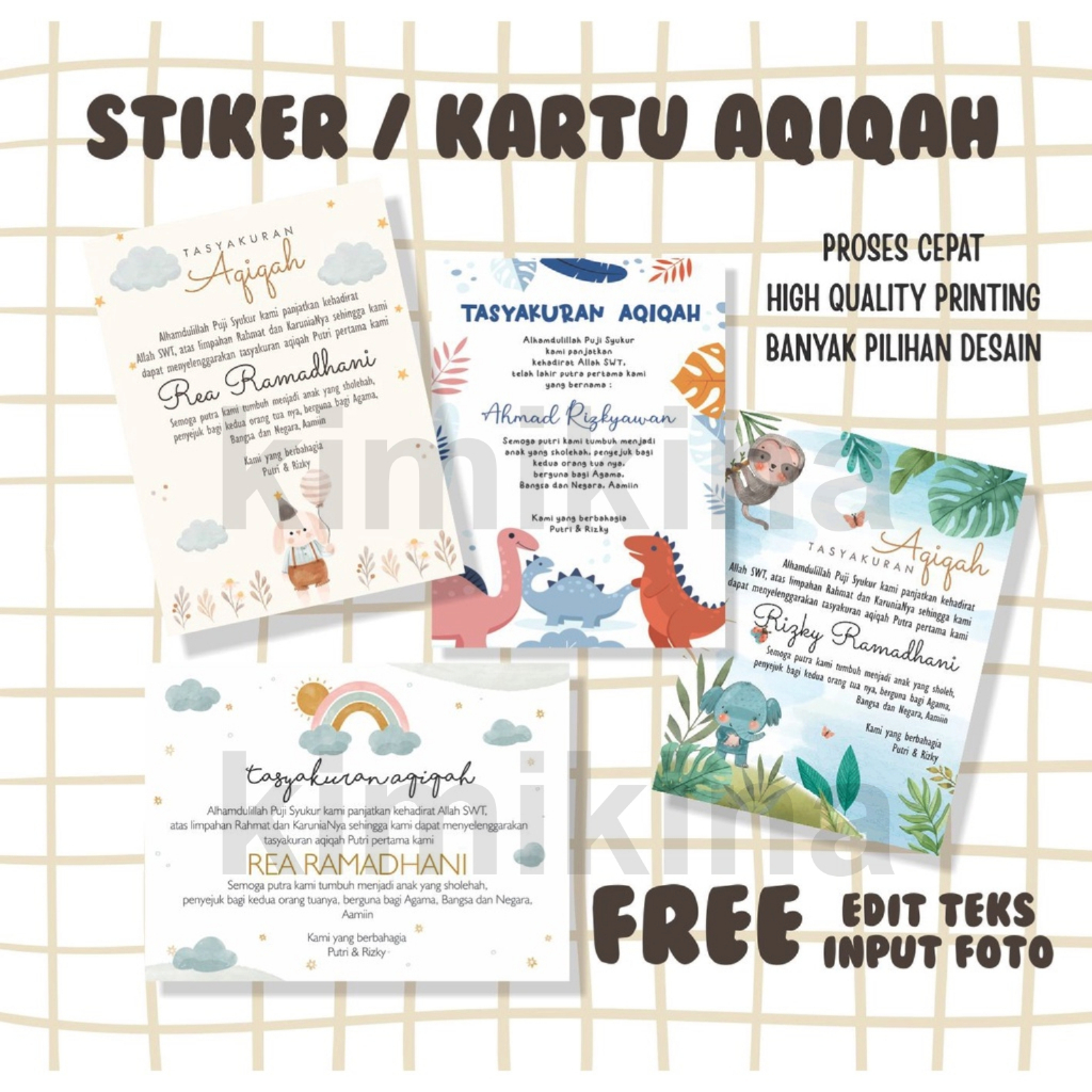 KARTU UCAPAN / STIKER KELAHIRAN BAYI/ UNDANGAN TASYAKURAN / AQIQAH / BABY SHOWER / LABEL KOTAK NASI