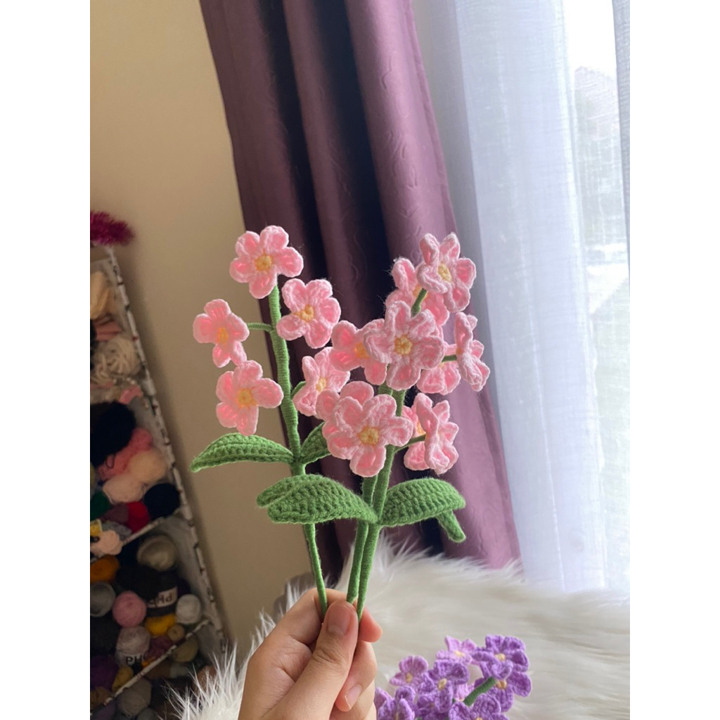 Crochet Forget Me Not • Bunga Rajut Forget Me Not Tangkai